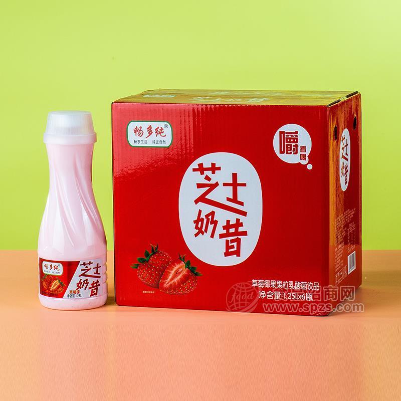 ·畅多纯芝士奶昔草莓椰果果粒乳酸菌饮品1.25LX6瓶 