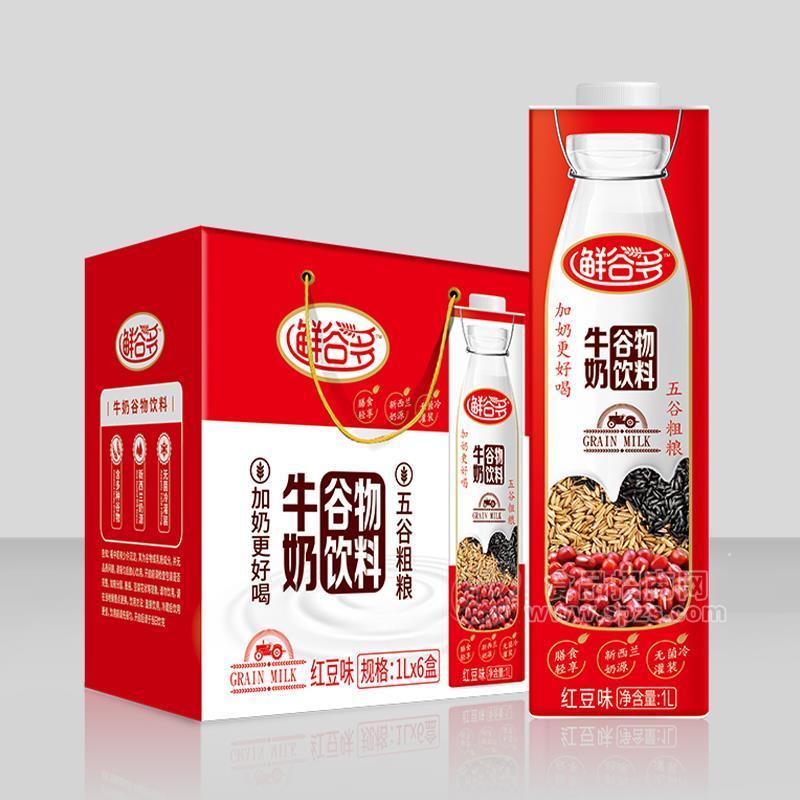 鲜谷多红豆味牛奶谷物饮料招商1Lx6盒礼袋装