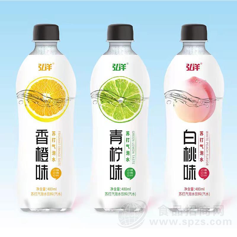 弘洋香橙味青柠味白桃味苏打气泡水饮料汽水480ml