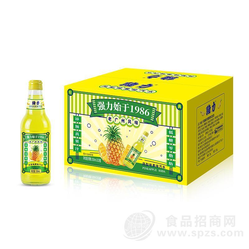 强力老广州风味凤梨味瓶装果味汽水饮料358mlx20瓶