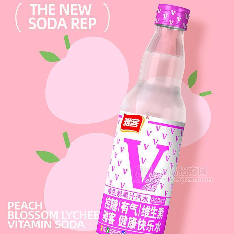 ·雅客桃花荔枝味维生素果汁汽水快乐水碳酸饮料330ml 