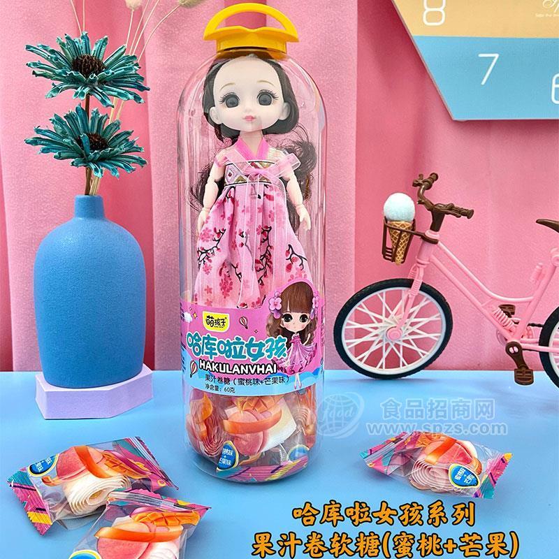 萌孩子哈库啦女孩果汁卷糖（蜜桃味+芒果味）招商