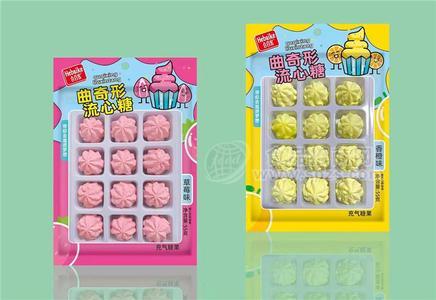 合百客曲奇形流心糖草莓味香橙味夹心棉花糖哄娃零食休闲食品