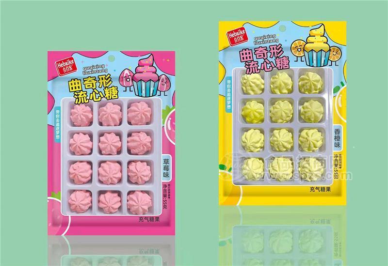 合百客曲奇形流心糖草莓味香橙味夹心棉花糖哄娃零食休闲食品