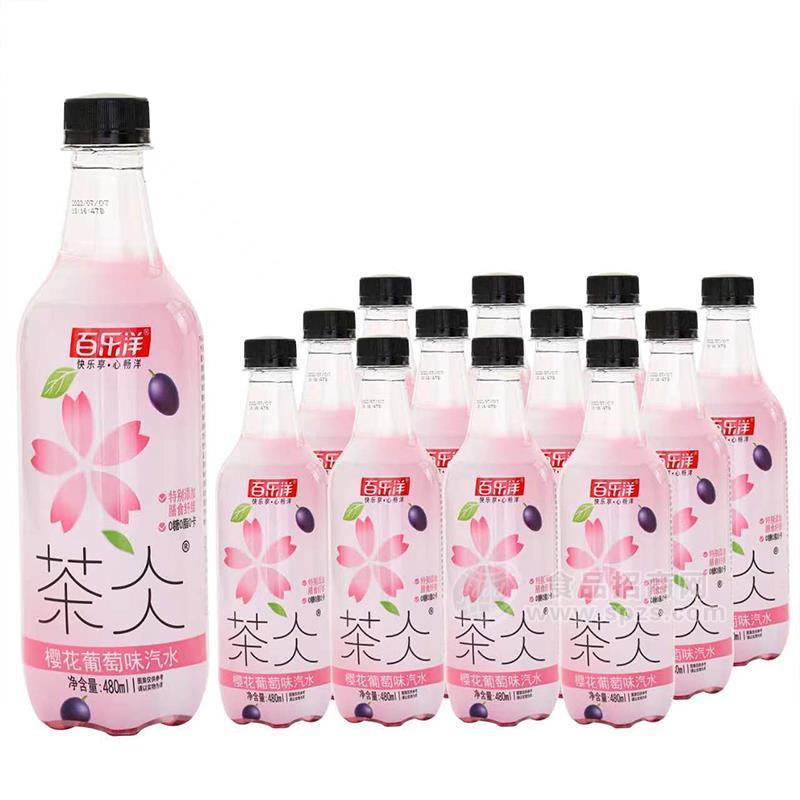 百乐洋茶仌樱花葡萄味汽水瓶装招商480ml