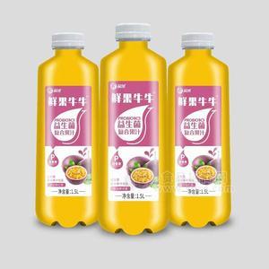 益城鮮果牛牛百香果味益生菌復(fù)合果汁飲料瓶裝招商1.5L