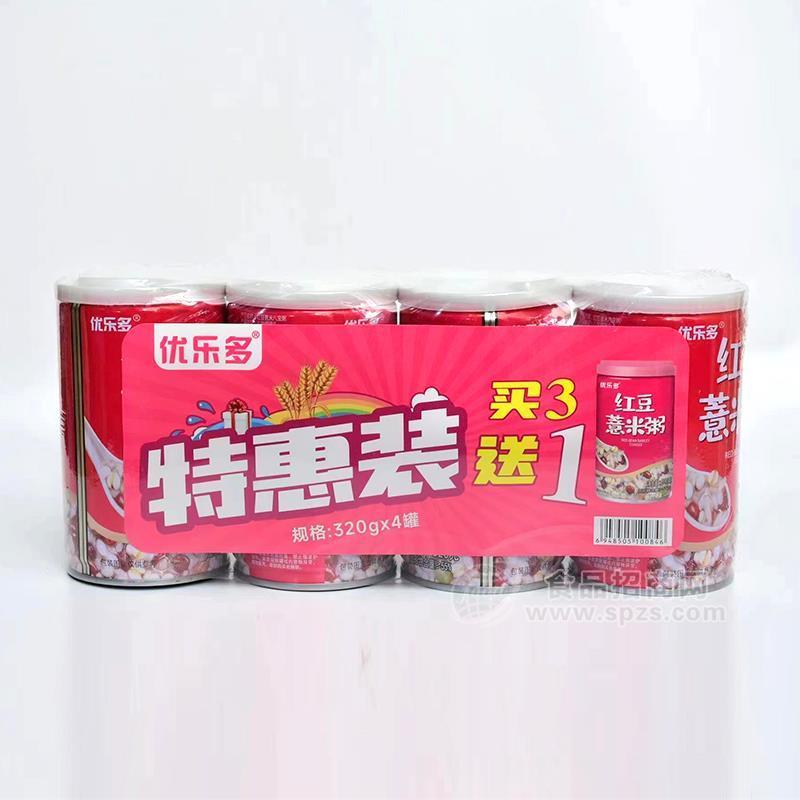 ·优乐多红豆薏米粥特惠装买3送1方便粥320gx4罐 