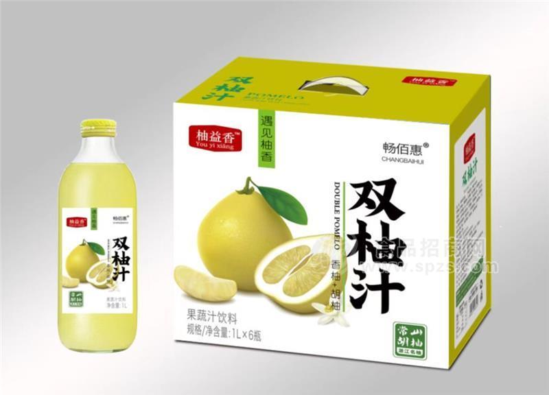 柚益香香柚+胡柚双柚汁果蔬汁饮料1L×6瓶玻璃大瓶装餐饮饮品