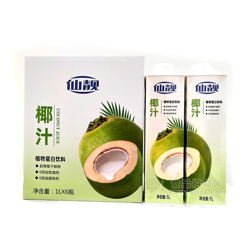 仙靓椰汁0添加甜味剂植物蛋白饮料箱装招商1L×6瓶
