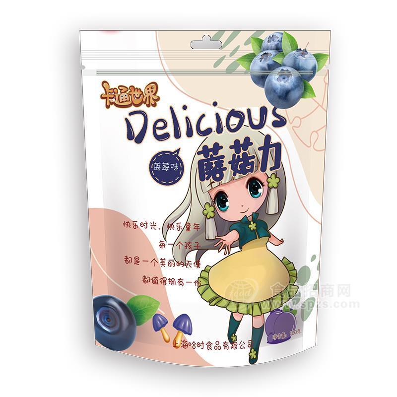 ·卡通世界蓝莓味蘑菇力休闲食品100g 