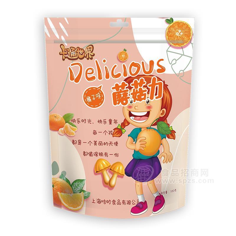 ·卡通世界橘子味蘑菇力休闲食品100g 
