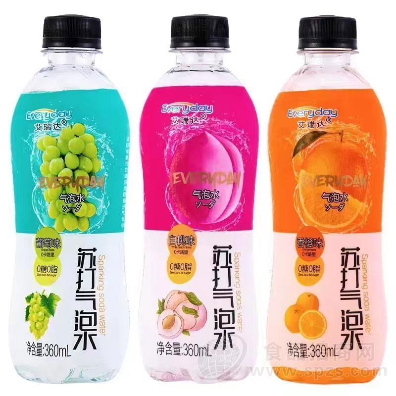 艾瑞达葡萄味白桃味鲜橙味苏打气泡水360ml