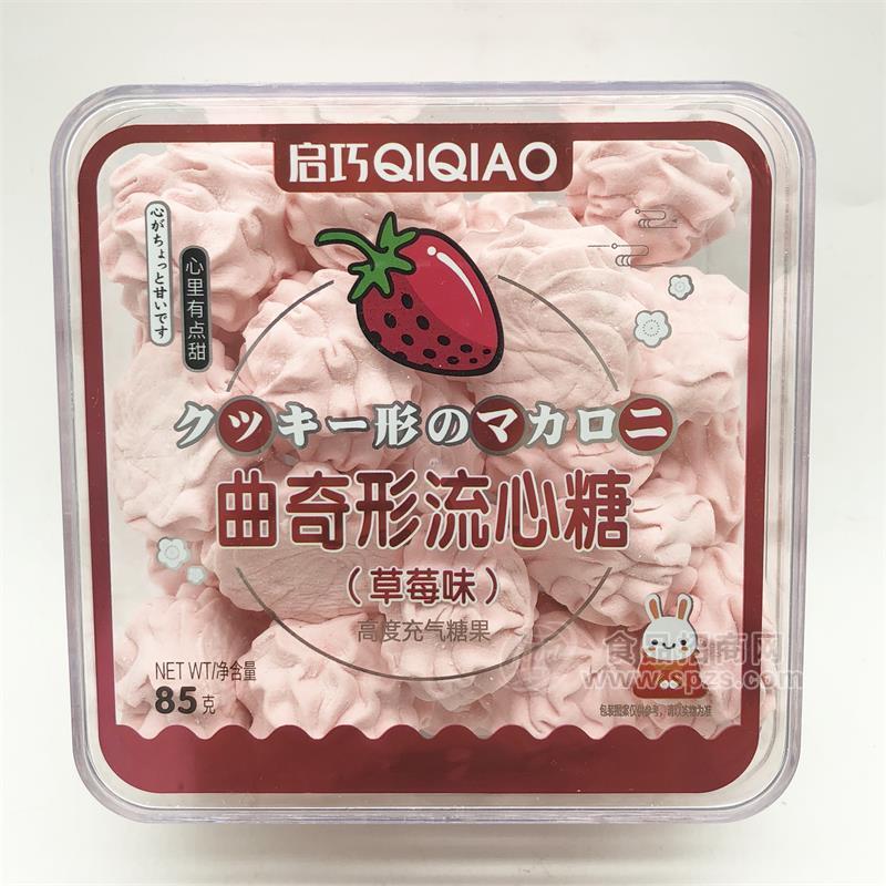 啟巧食品曲奇形流心糖高度充氣糖果草莓味85g