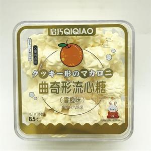 啟巧食品曲奇形流心糖高度充氣糖果香橙味85g