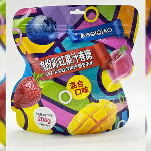 启巧食品缤纷彩虹果汁卷糖混合口味208g