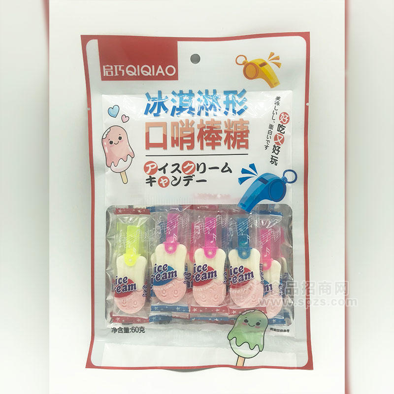 启巧食品冰淇淋形口哨棒糖60g
