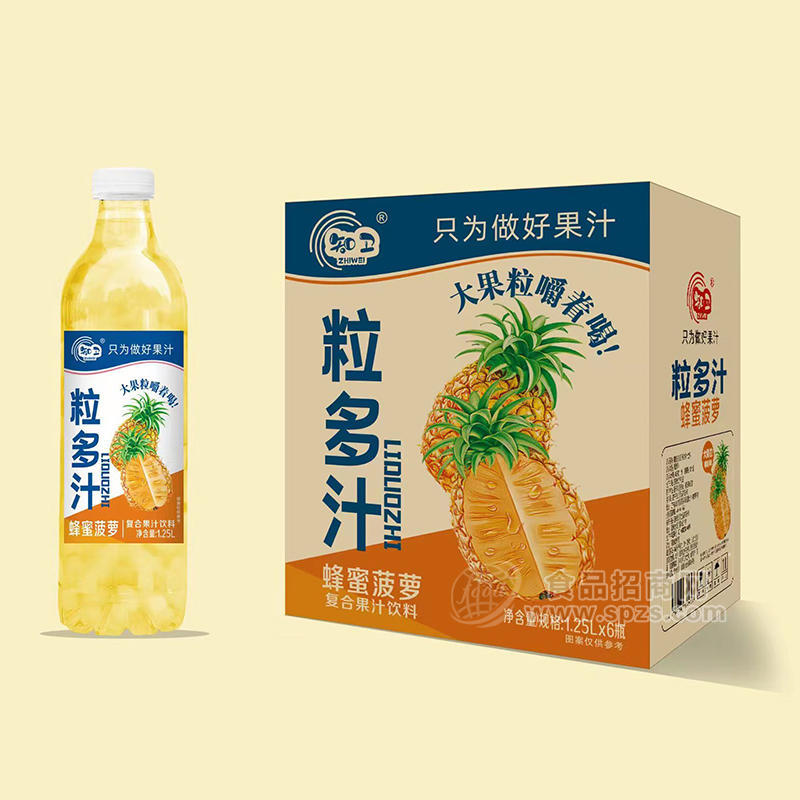 知卫粒多汁蜂蜜菠萝复合果汁饮料1.25LX6瓶 
