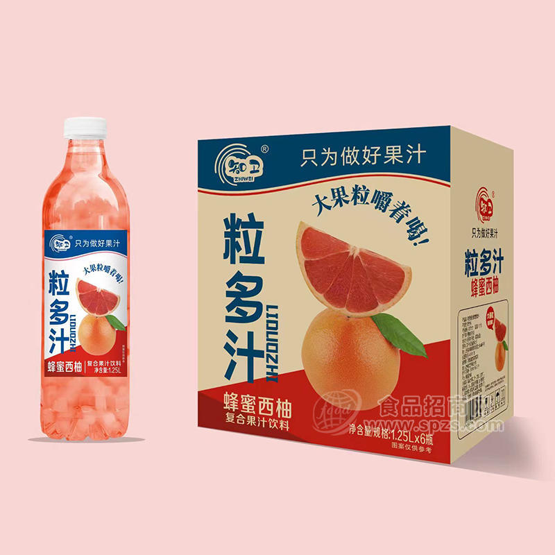 知卫粒多汁蜂蜜西柚复合果汁饮料1.25LX6瓶 