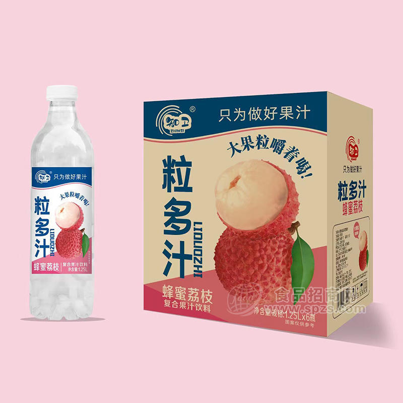 知卫粒多汁蜂蜜荔枝复合果汁饮料1.25LX6瓶 