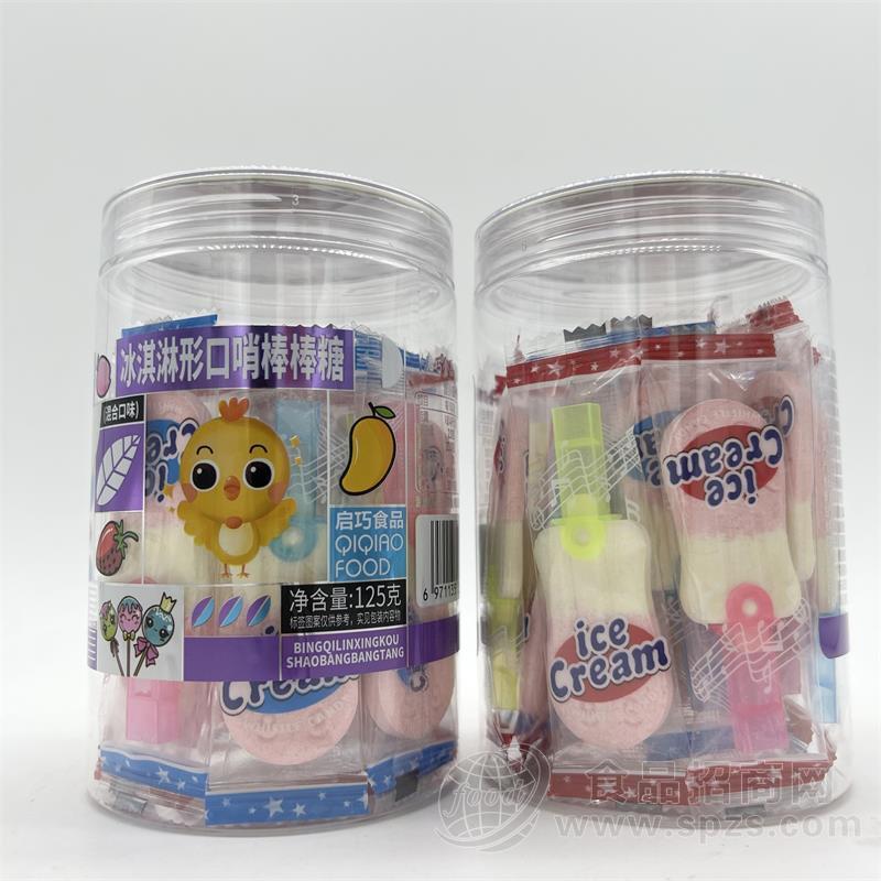启巧食品冰淇淋形口哨棒棒糖混合口味125g