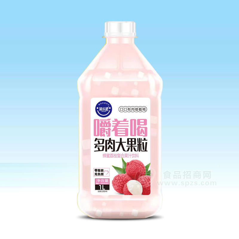 简乐派荔枝味多肉大果粒蜂蜜荔枝复合果汁饮料瓶装招商1L