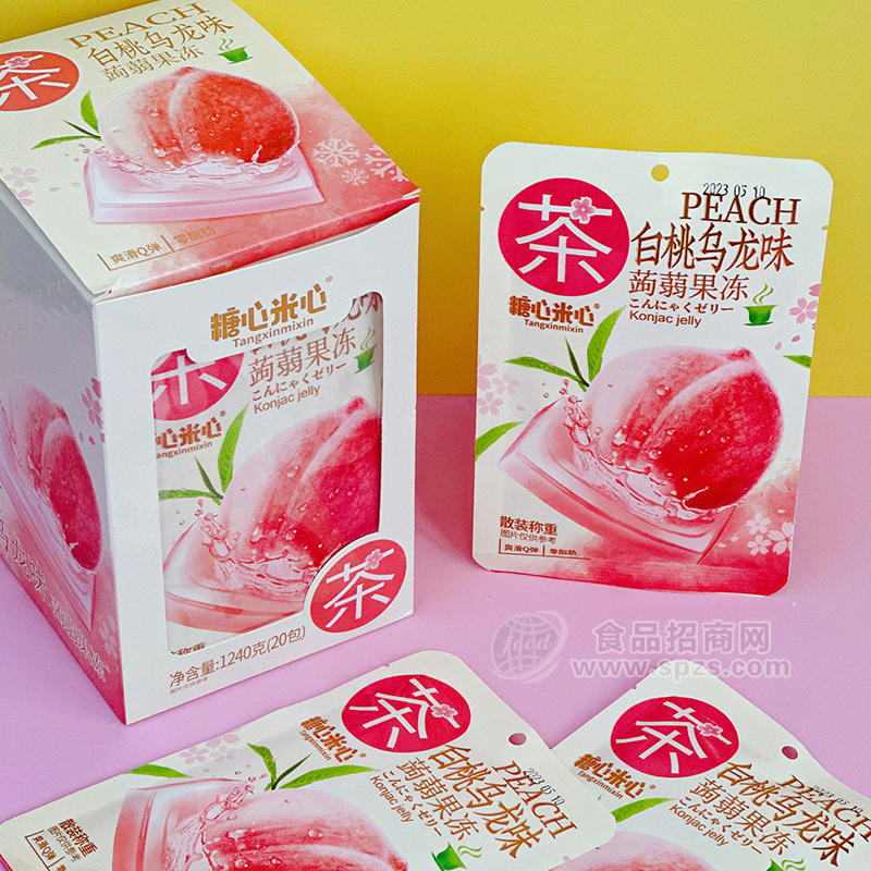 糖心米心白桃乌龙味蒟蒻果冻盒装招商1240克×20包
