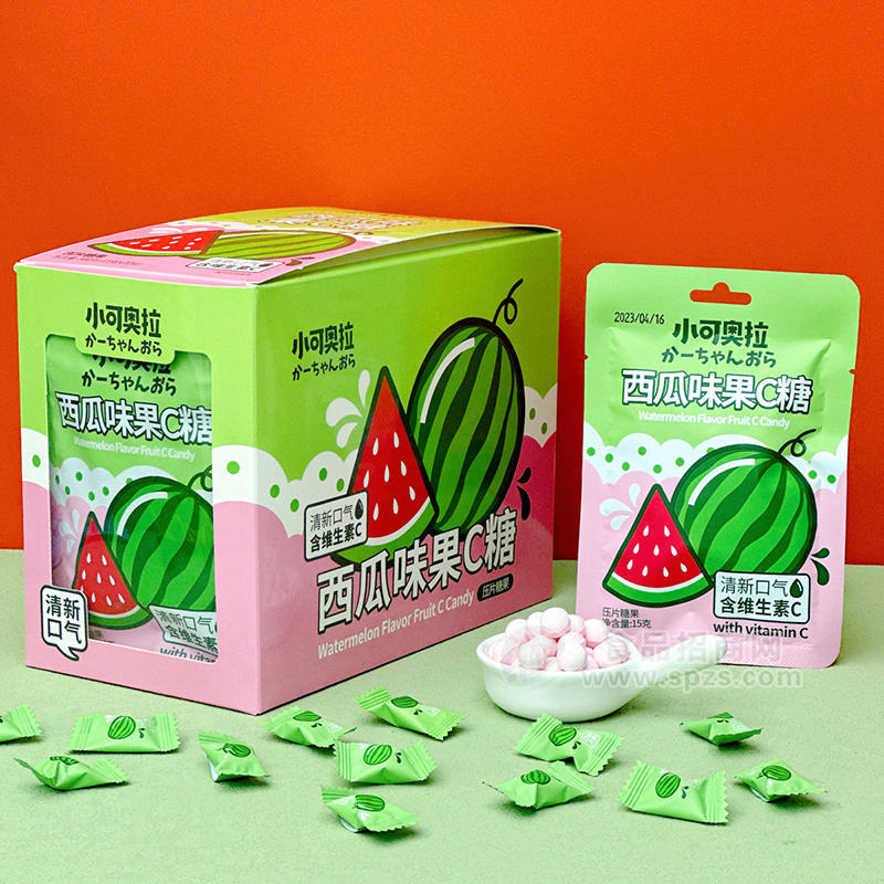 小可奥拉西瓜味果C糖压片糖果盒装招商15克