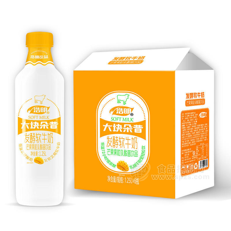 浩明大塊朵昔發(fā)酵軟牛奶芒果果粒乳酸菌飲品1.25Lx6瓶