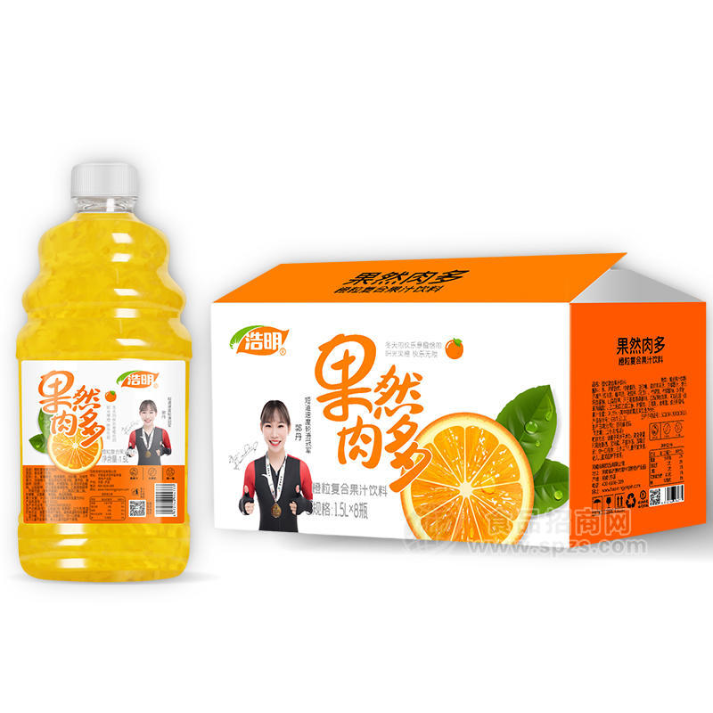 浩明果然肉多橙粒复合果汁饮料1.5Lx8瓶
