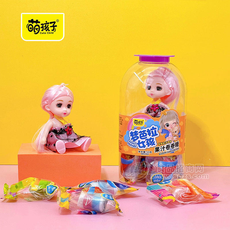 萌孩子梦巴拉女孩果汁卷卷糖草莓味+蓝莓味50g