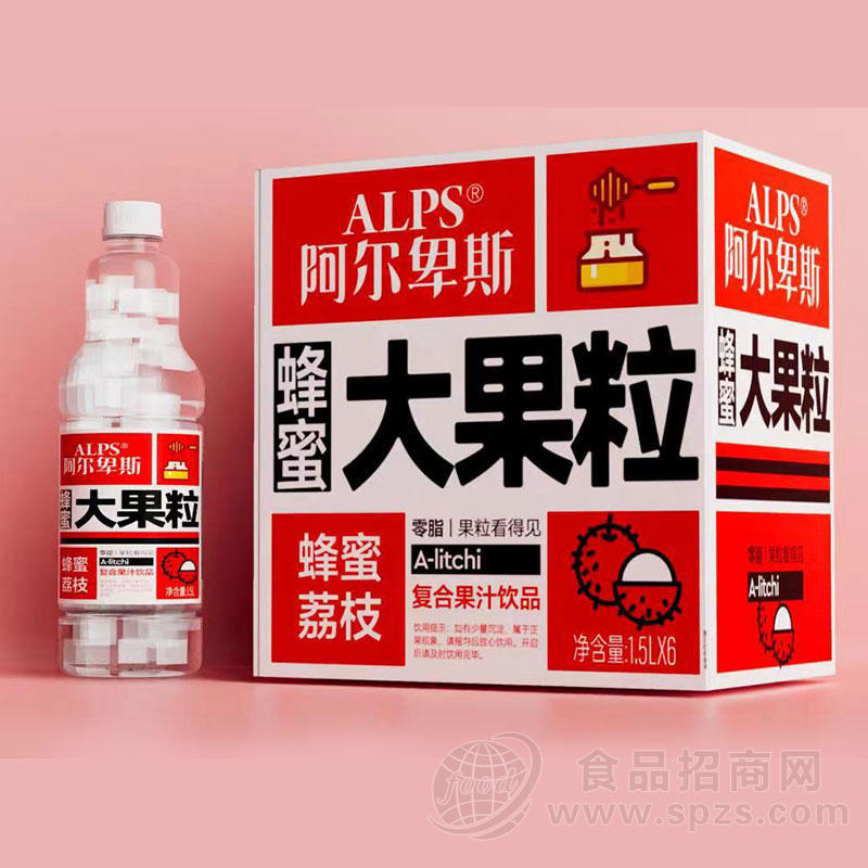 阿尔卑斯蜂蜜荔枝大果粒复合果汁饮料1.5LX6瓶