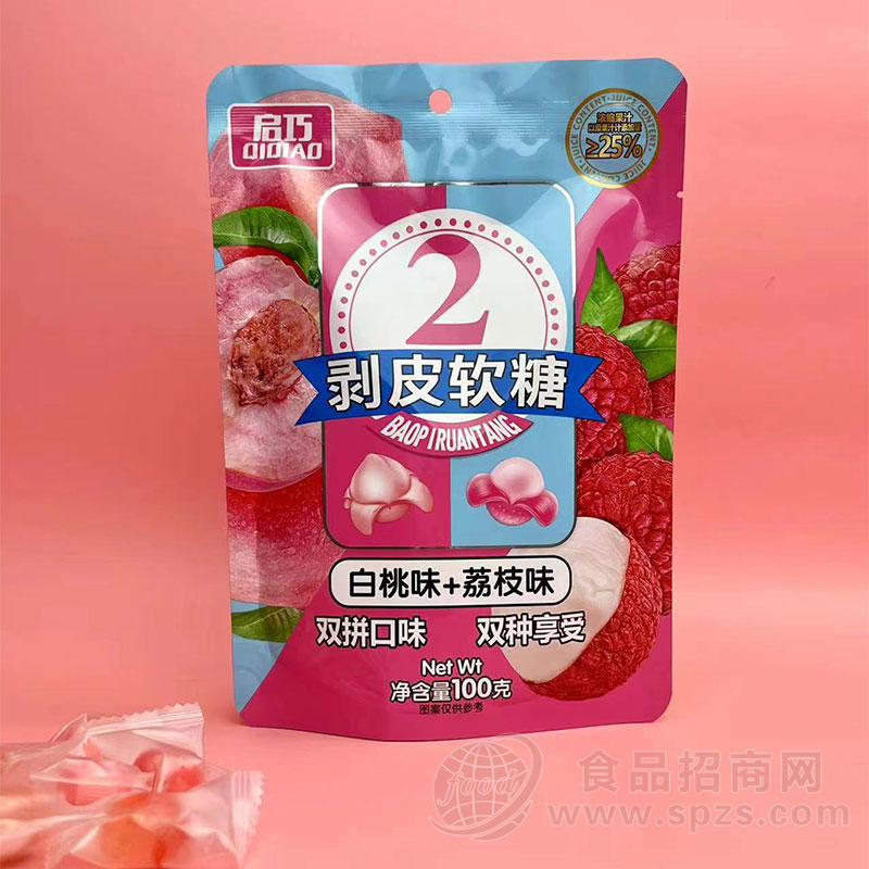 启巧剥皮软糖白桃味+荔枝味100g