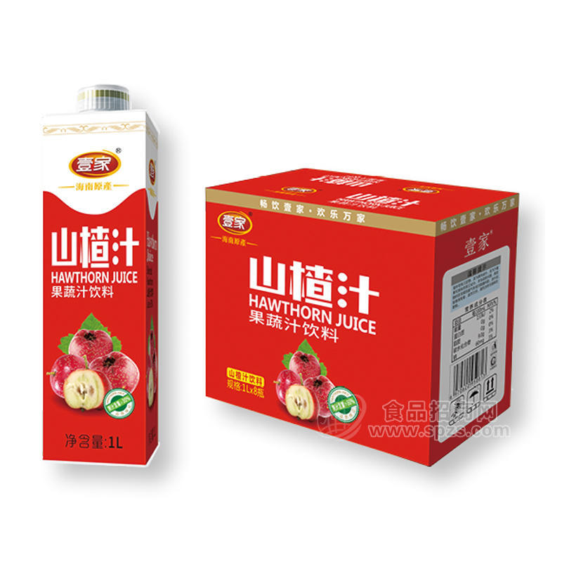 壹家山楂汁果蔬汁饮料果汁饮料1LX8瓶