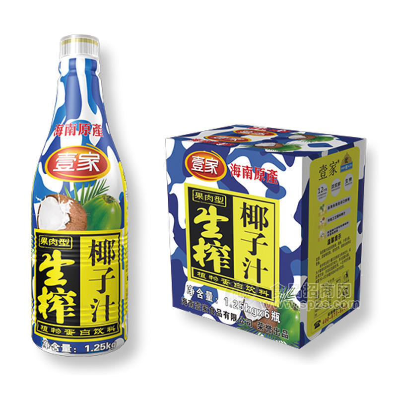 壹家果肉型生榨椰子汁植物蛋白饮料1.25kgx6瓶