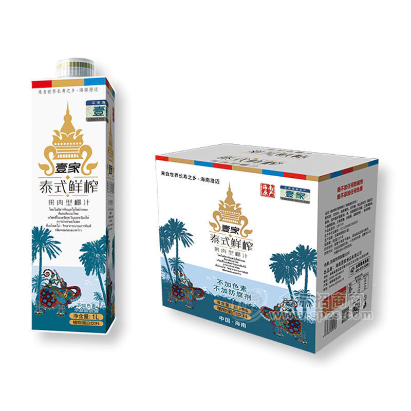 壹家泰式鲜榨果肉型椰汁植物蛋白饮料1LX8瓶