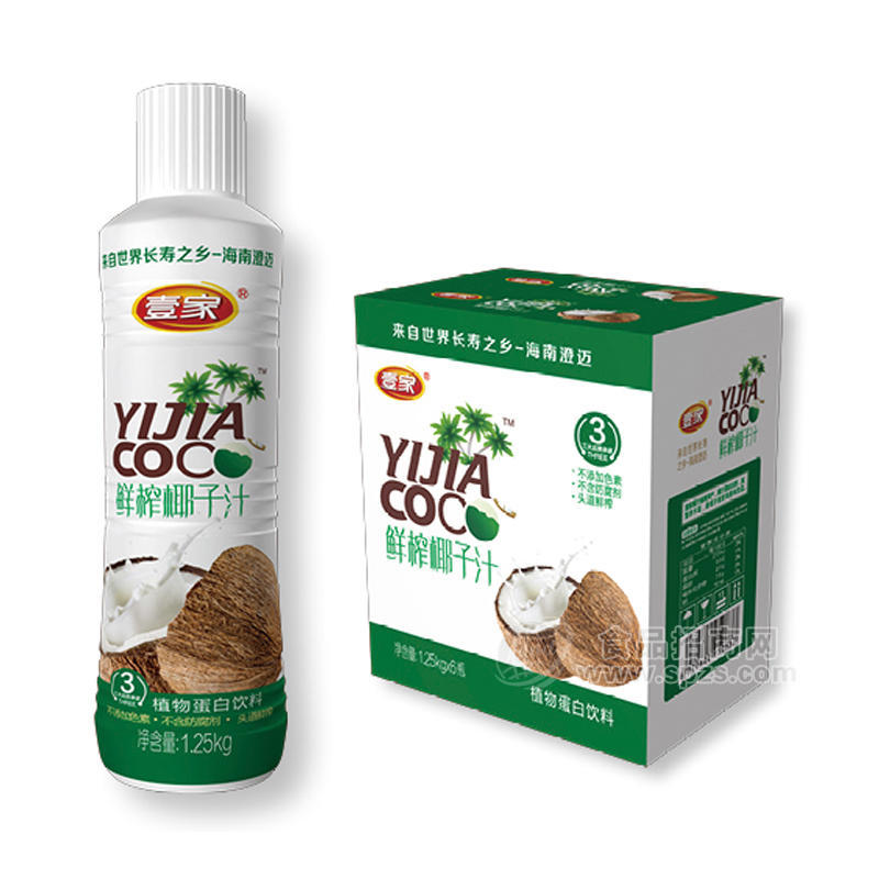 壹家鲜榨椰子汁植物蛋白饮料1.25kgx6瓶