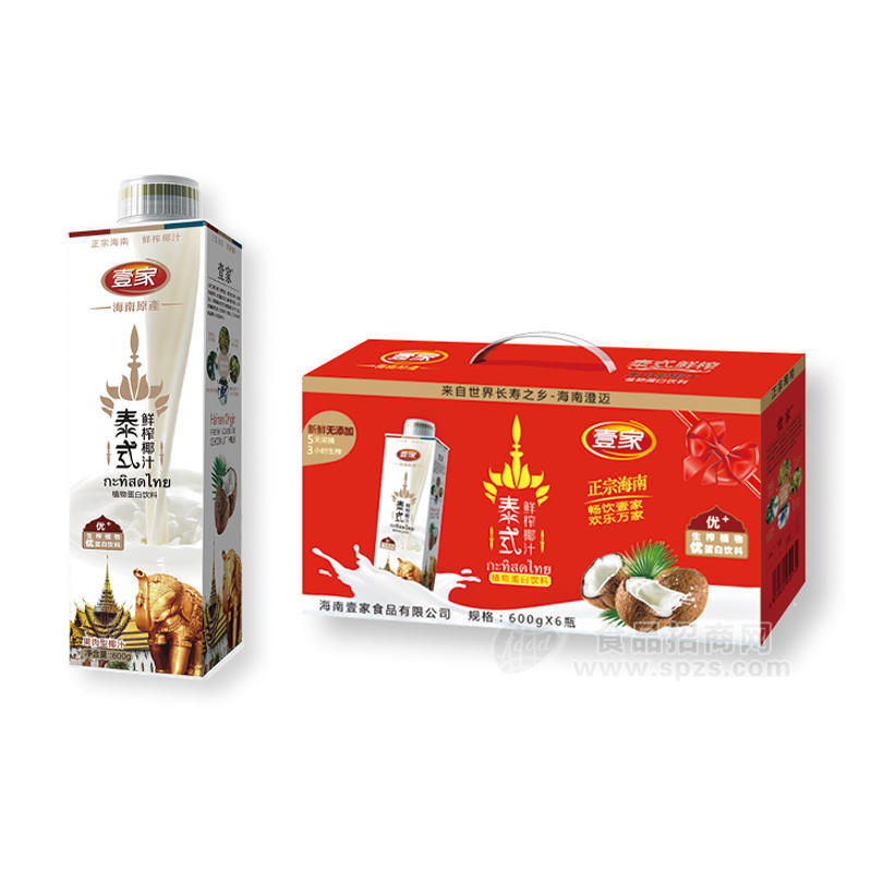 壹家泰式鲜榨椰汁植物蛋白饮料600gx6瓶