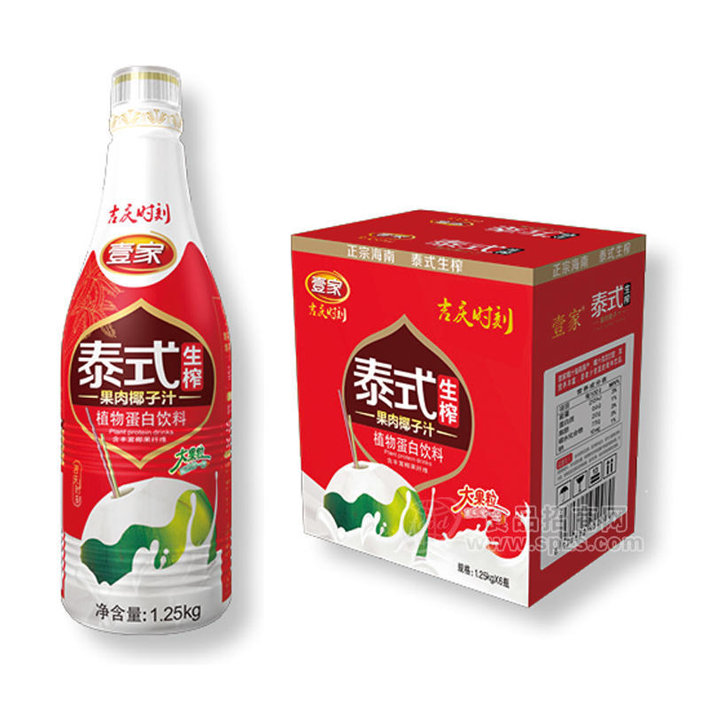 壹家泰式生榨果肉椰子汁植物蛋白饮料1.25kgx6瓶
