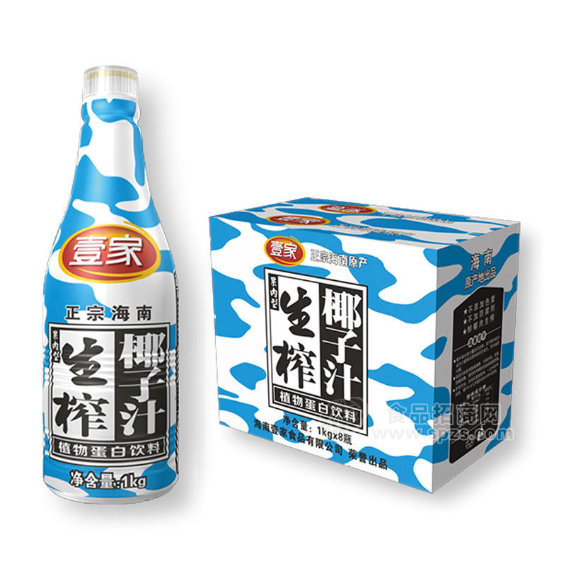 壹家生榨椰子汁植物蛋白饮料1kgx8瓶