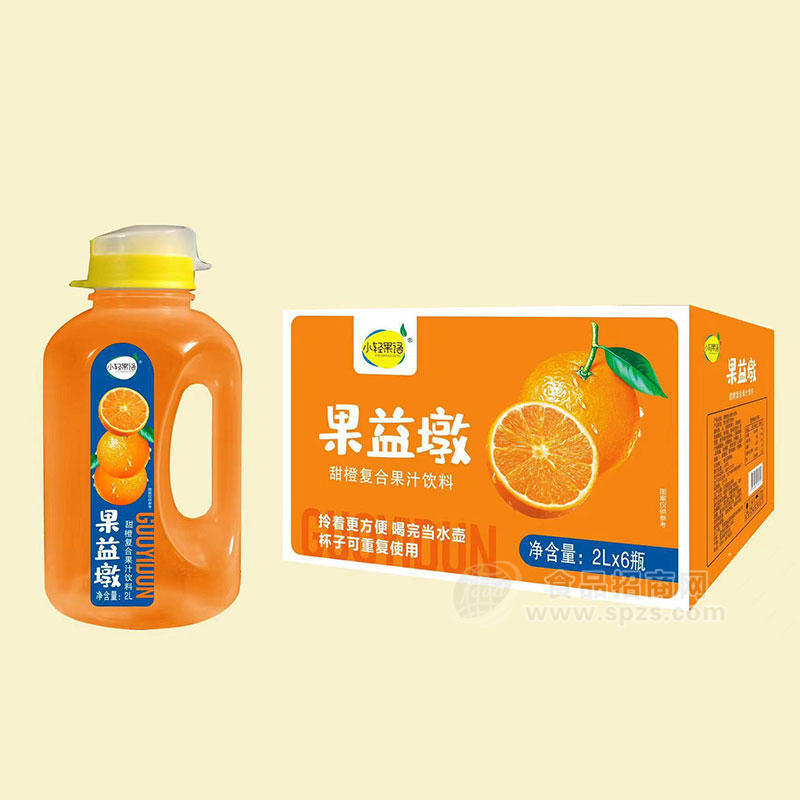 小轻果语果益墩复合果汁饮料甜橙味2LX6瓶