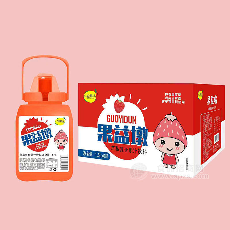 小轻果语果益墩复合果汁饮料草莓味1.5LX6瓶