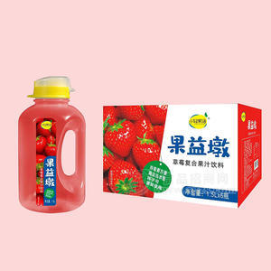 小輕果語(yǔ)果益墩復(fù)合果汁飲料草莓味桶裝1.5LX6瓶