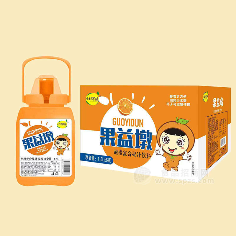 小轻果语果益墩复合果汁饮料甜橙味1.5LX6瓶