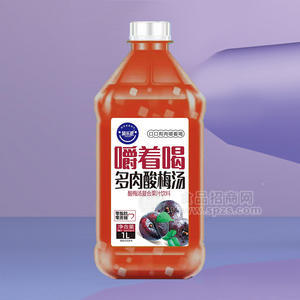 簡樂派多肉酸梅湯嚼著吃復合果汁飲料0脂肪0蔗糖大瓶裝1L