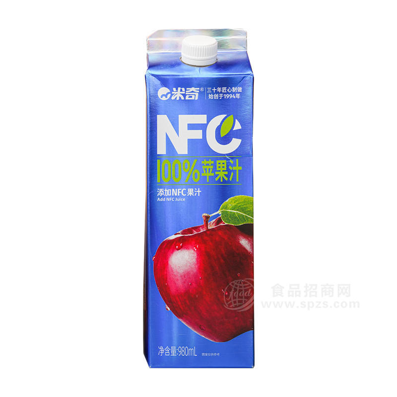 米奇100%蘋果汁NFC果汁飲品盒裝飲料招商980ml