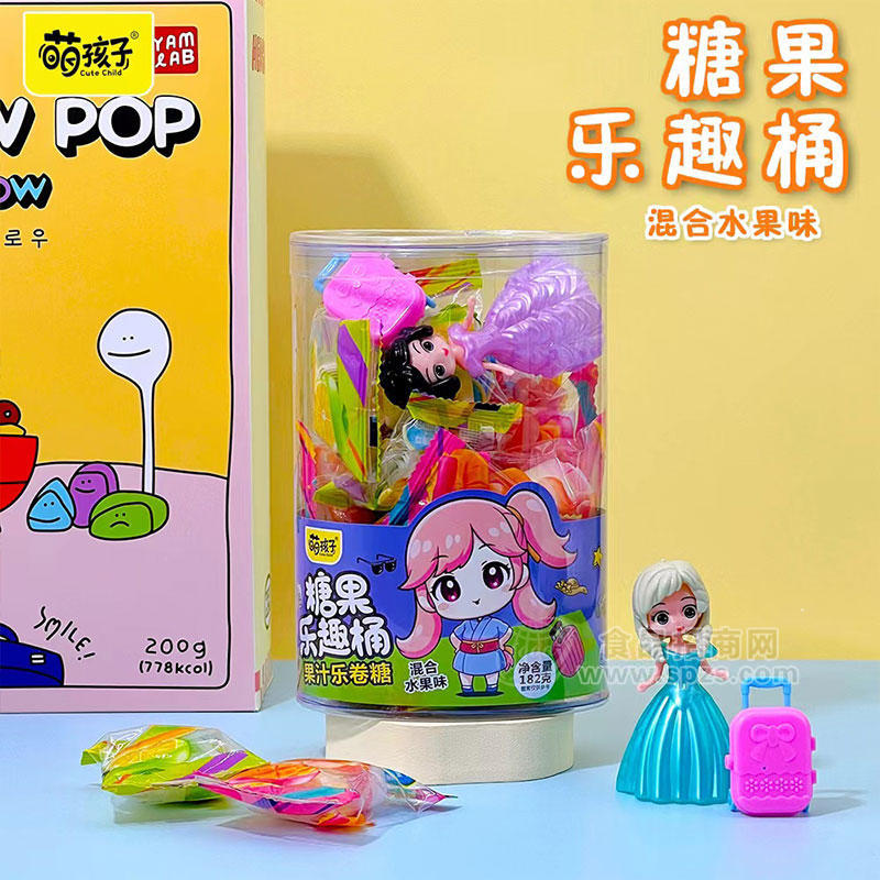 萌孩子糖果乐趣桶果汁乐卷糖混合水果味182g