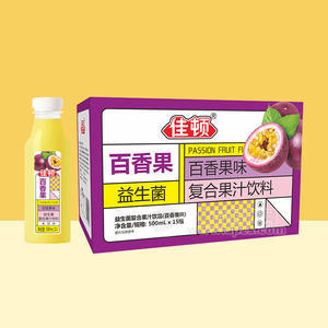 佳顿百香果味益生菌复合果汁饮料箱装招商500ml×15瓶.