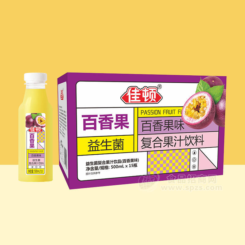 佳頓百香果味益生菌復(fù)合果汁飲料箱裝招商500ml×15瓶.