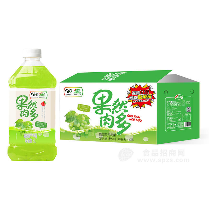 浩明果然肉多蜂蜜葡萄椰果復(fù)合果汁飲料箱裝招商1L×12瓶