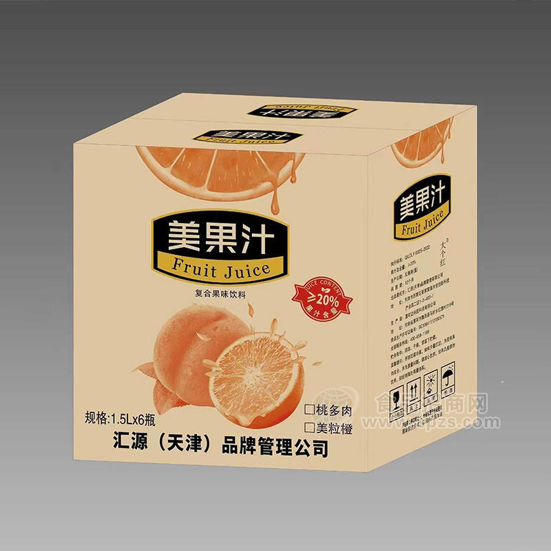 果添多桃味橙味复合果汁饮料箱装1.5L×6瓶 